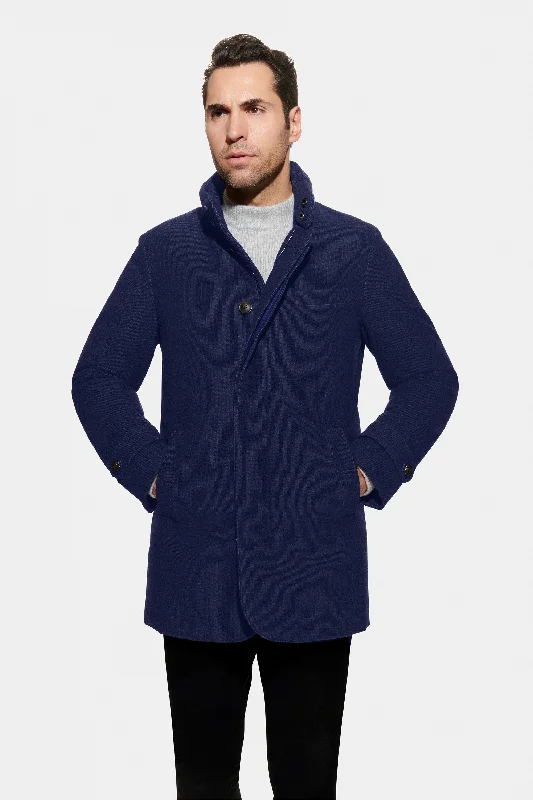 Men's Coats for AutumnSoft Wool Textured Hooded Car Coat, Navy