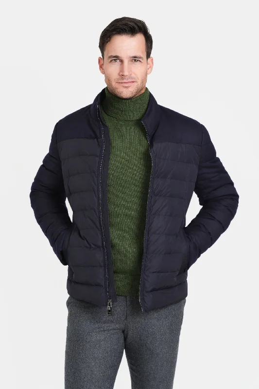 Men's Coats with Wind-Resistant FabricMixed Media Stretch Wool Bomber, Navy