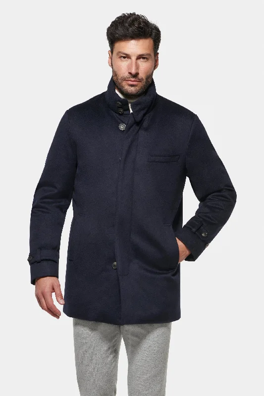 Men's Coats with Patchwork DesignsClassic Wool Car Coat, Navy