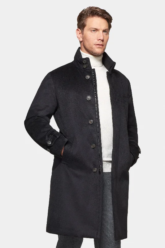 Men's Coats with Fur TrimPure Cashmere Topcoat, Black