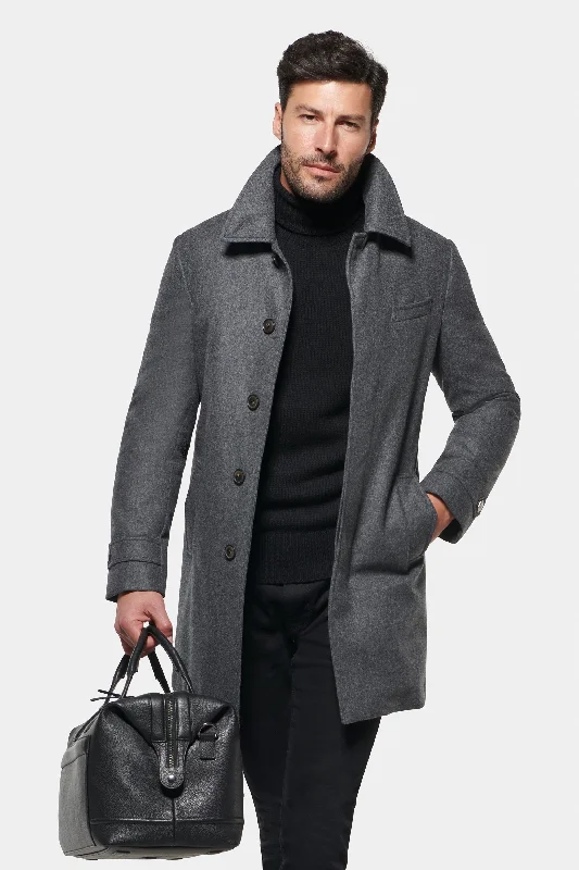 Versatile Men's Pea CoatsStretch Wool Euro Coat, Charcoal Melange