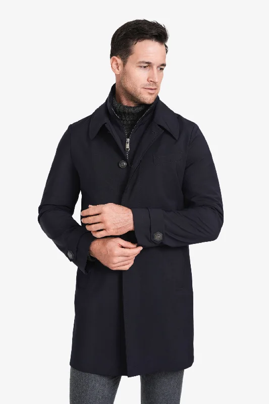 Men's Coats with Embroidered DetailsTech Wool Raincoat Navy