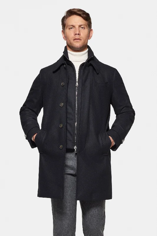 Men's Coats with Down InsulationWool Silk Euro Coat, Black