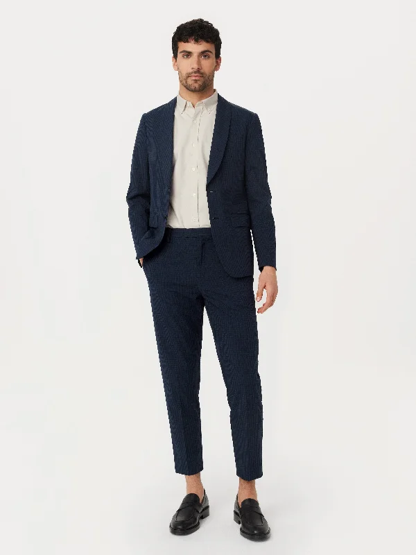 Men's Elastic-Waisted Pants for Easy MovementThe Colin Tapered Seersucker Pant in Deep Blue