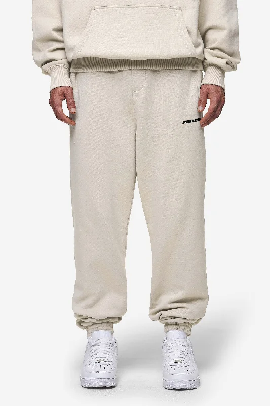 Warm Men's Fleece-Lined PantsLogo Heavy Sweat Jogger Washed Light Beige