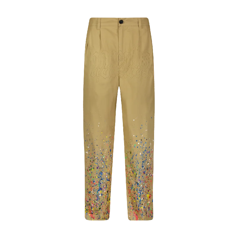 Men's Pants with Ripped and Distressed DetailsSMOTHERED IN PAINT PLEATED TROUSERS